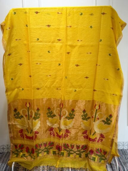 yellow jamdani tissue linen