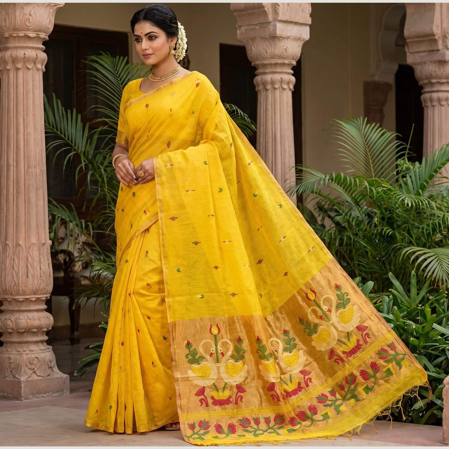 yellow tissue jamdani model
